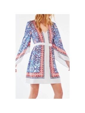 BCBGMaxAzria Blue and Red Patterned Midi Dress